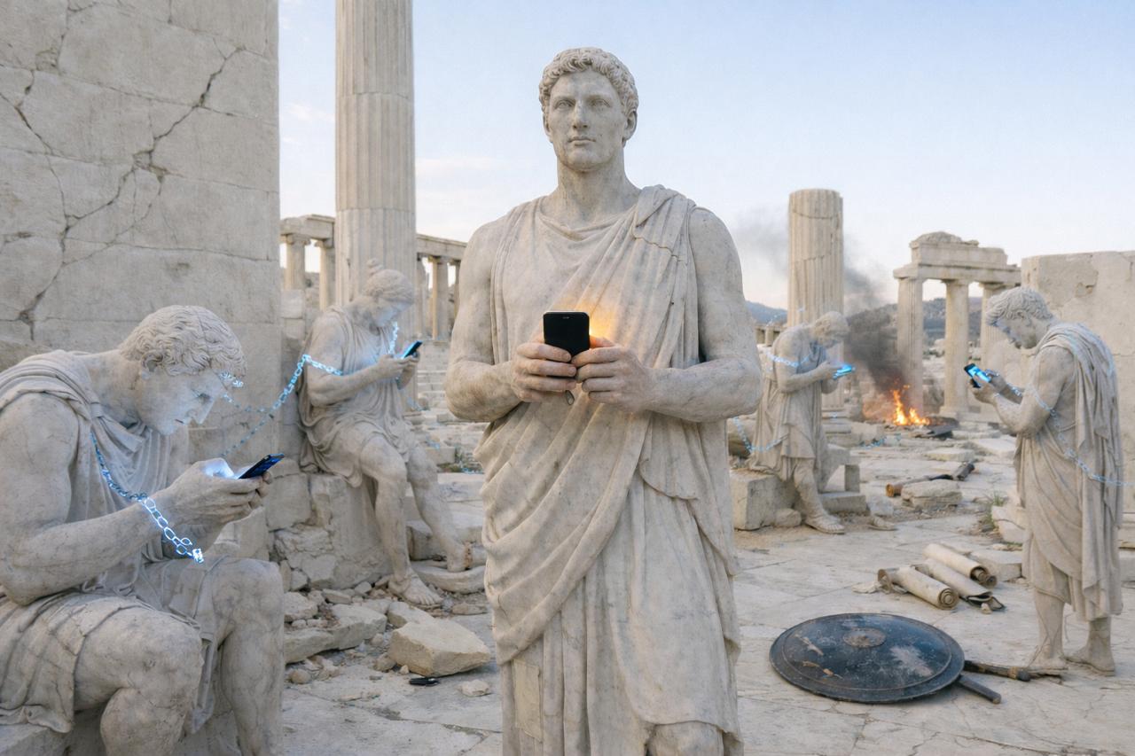 Tyme Boxed device beside a phone — a physical barrier from infinite scroll